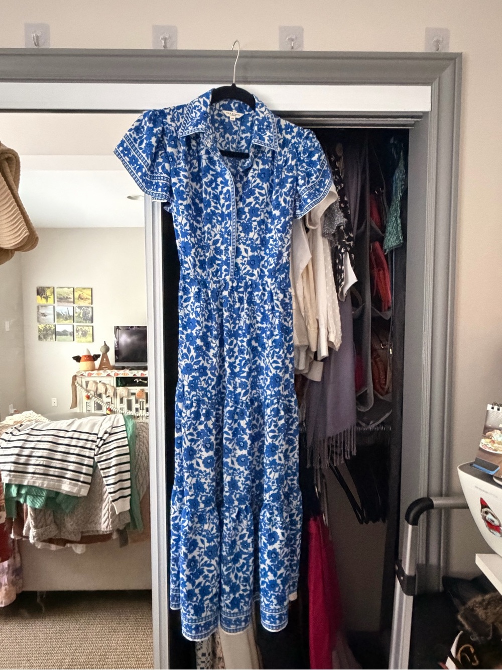 Max Studio Blue & White Floral Short-Sleeve Jumpsuit Romper